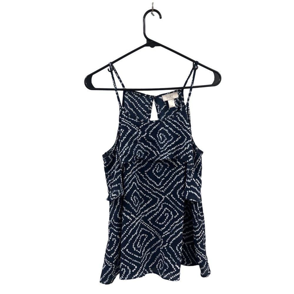 Loft Outlet M Navy Ruffle Tank Top Blouse